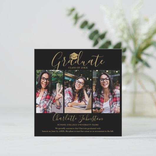 Zwart Gold Script 4 Aankondiging van Afstuderen fo (Staand voorkant)