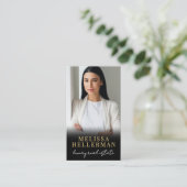 Zwart Gold Script Luxe Onroerend goed Foto Visitekaartje (Staand voorkant)