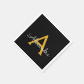 Zwart Gold Script Monogram Naam Modern Servet (Hoek)