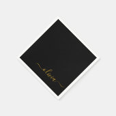 Zwart Gold Script Monogram Naam Modern Servet (Hoek)