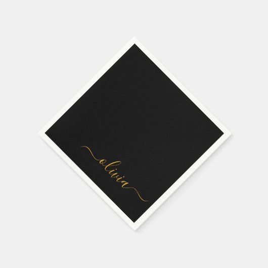 Zwart Gold Script Monogram Naam Modern Servet (Hoek)