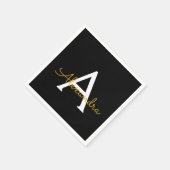 Zwart Gold Script Monogram Naam Modern Servet (Hoek)
