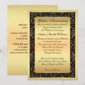 Zwart, Gold  Scrolls 50th Jubileum Uitnodigen Kaart (Voorkant / Achterkant)