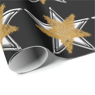 zwart Gold Silver Star-omslagpapier Cadeaupapier