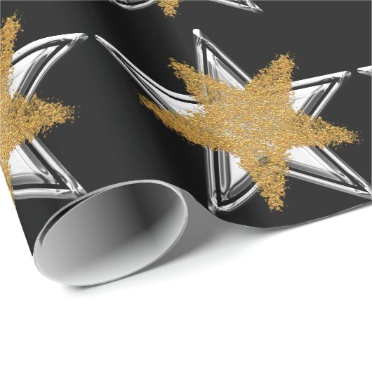 zwart Gold Silver Star-omslagpapier Cadeaupapier (Rol Hoek)