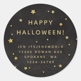 Zwart + Gold Stars Aangepaste tekst / adres Ronde Sticker