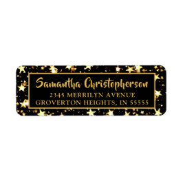 Zwart Gold Stars Handgeschreven penseelscript Etiket