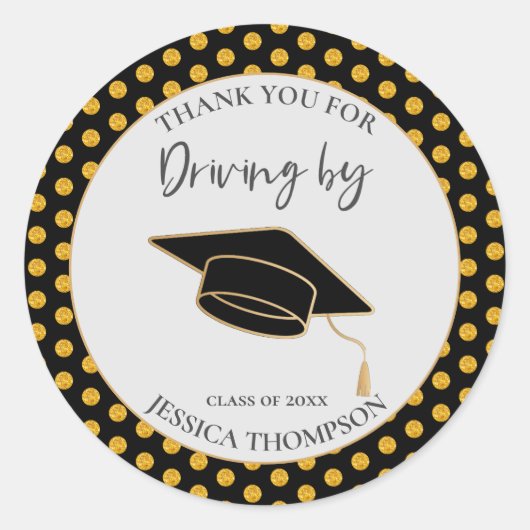 Zwart Gold-Stip op klasse 2023-Afstuderen Ronde Sticker (Voorkant)