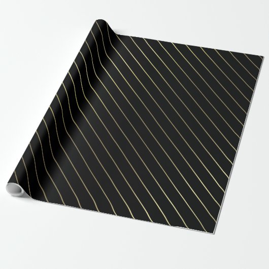 Zwart Gold Striped Glam Slanzend design stijlvol Cadeaupapier (Uitgerold)