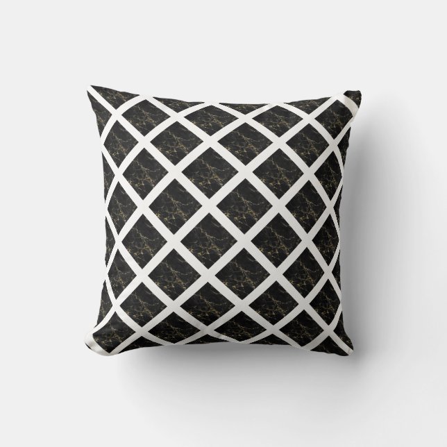 ZWART GOLD WHITE HAMPTONS GRID MARBLE CUSHION KUSSEN (Voorkant)