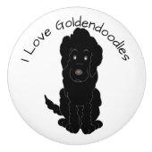 Zwart Goldendoodle-hond ontwerp Keramische Knop (Voorkant)