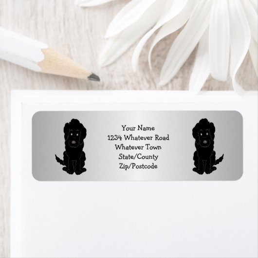 Zwart Goldendoodle-hond ontwerp retouradres Etiket (Insitu)