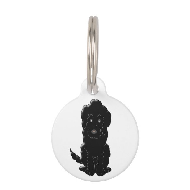 Zwart Goldendoodle Hondenontwerp gepersonaliseerd Huisdierpenning (Voorkant)