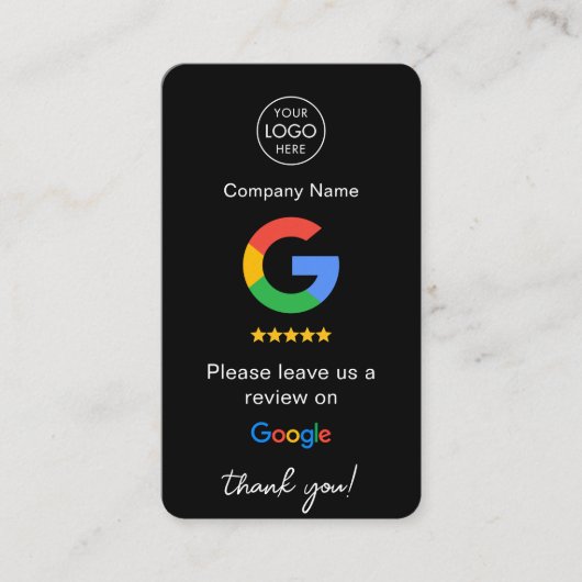 Zwart Google Reviewen QR Code Business Review US Visitekaartje (Voorkant)