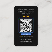 Zwart Google Reviewen QR Code Business Review US Visitekaartje (Achterkant)
