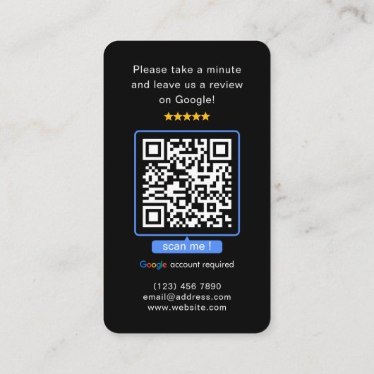 Zwart Google Reviewen QR Code Business Review US Visitekaartje (Achterkant)