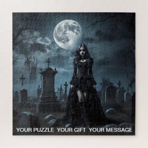 Zwart Gothic Dark Graveyard Girl Legpuzzel