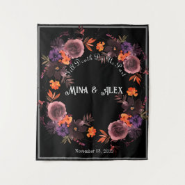 Zwart Gothic Floral Gepersonaliseerde bruiloft Wandkleed