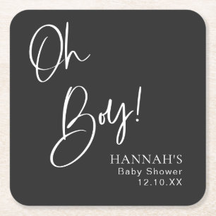 Zwart Gothic & Moody Oh Boy Baby shower Kartonnen Onderzetters