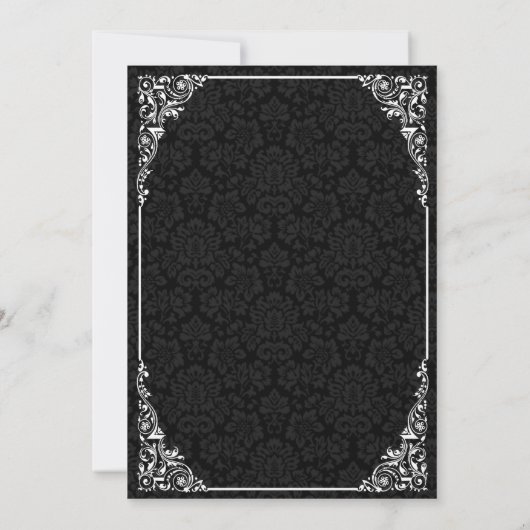 Zwart Gothic Victoriaans Damask bruiloft uitnodigi Kaart (Achterkant)