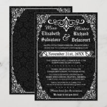 Zwart Gothic Victoriaans Damask bruiloft uitnodigi