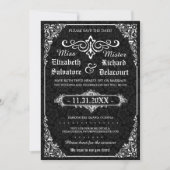 Zwart Gothic Victoriaans Damask Save the Dates Date (Voorkant)