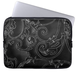 Zwart-gotisch barokvormig draaipatroon laptop sleeve