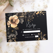 Zwart Gotisch Bloemen Moody Donker Bruiloft RSVP Kaartje