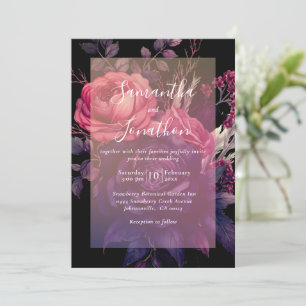 Zwart Gotisch Bloemen Roos Overlay Bruiloft Kaart