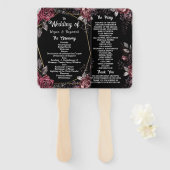 Zwart Gotisch Bloemen Trouwprogramma Hand Fan Handwaaier (Voorkant en achterkant)