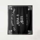 Zwart Gotisch Gepersonaliseerd Bruiloft Foto Achte Wandkleed (Voorkant)