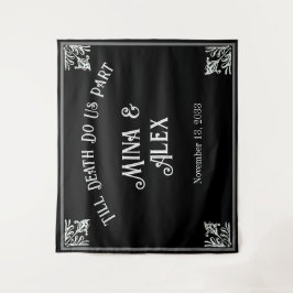 Zwart Gotisch Gepersonaliseerd Bruiloft Foto Achte Wandkleed