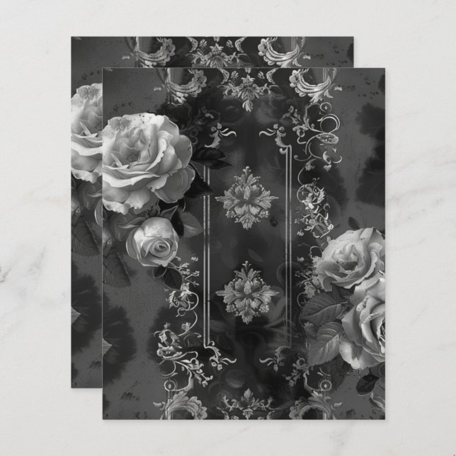 Zwart Gotisch Grunge Bloemen Scrapbook Papier (Voorkant / Achterkant)