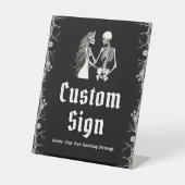 Zwart Gotisch Halloween Skelet Custom Sign Reclamebord Met Voetstuk (Voorkant)