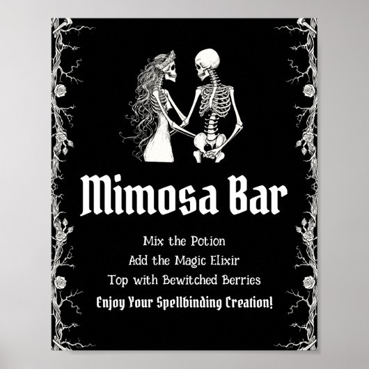 Zwart Gotisch Halloween Skelet Mimosa Bar Teken Poster (Voorkant)