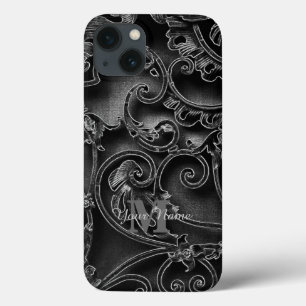 Zwart gotisch patroon gepersonaliseerd monogram Case-Mate iPhone case