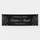 Zwart Gotisch Roos Elegante Trouwbanner Spandoek (Horizontaal)