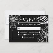 Zwart Gotisch Skelet Elegant HalloWedding RSVP Kaartje (Voorkant)