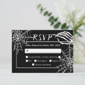 Zwart Gotisch Skelet Elegant HalloWedding RSVP Kaartje (Staand voorkant)