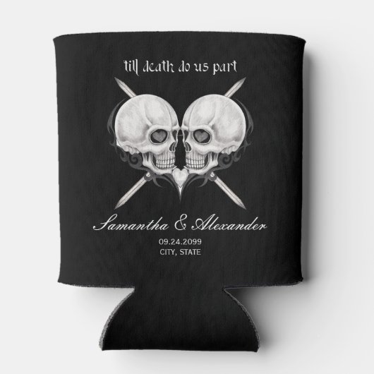 Zwart Gotisch Skelet Schedel Hart Wedding Blikjeskoeler (Achterkant)