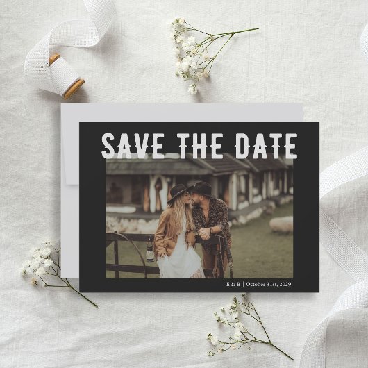Zwart Gotisch Skelet Til Death Bruiloft Foto Save The Date
