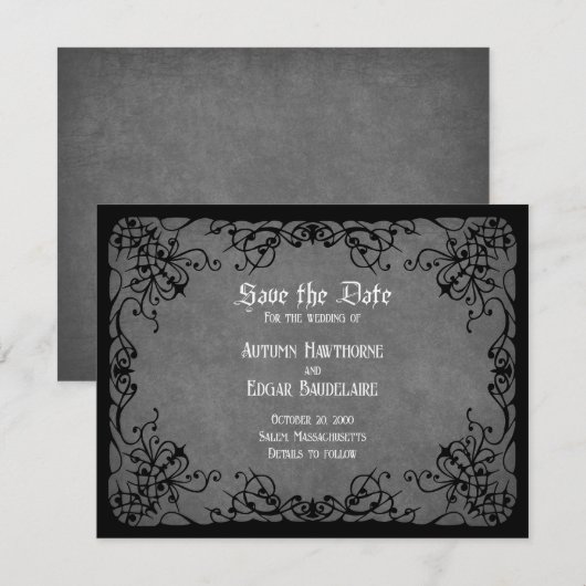 Zwart Gotisch Victoriaans Bruiloft Save The Date (Voorkant / Achterkant)