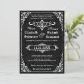 Zwart Gotisch Victoriaans Damask Repetitie Diner Kaart (Staand voorkant)