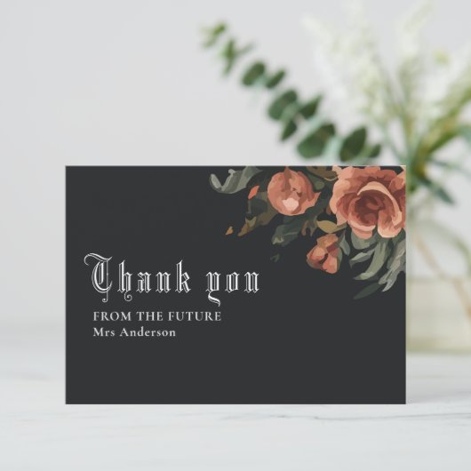 Zwart gotische  Herfst Vrijgezellenfeest Bedankkaart (Staand voorkant)