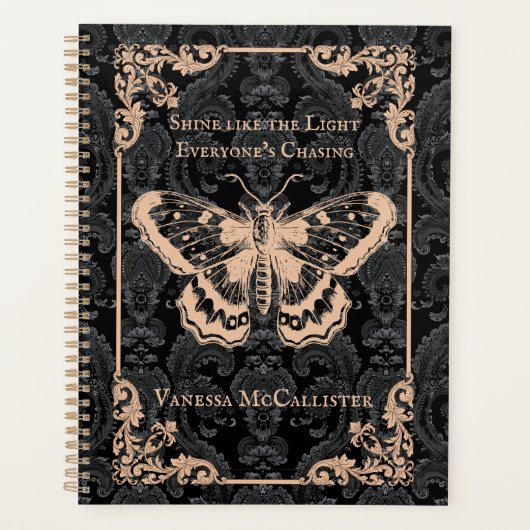 Zwart Gotische Moth Custom Naam Planner (Voorkant)