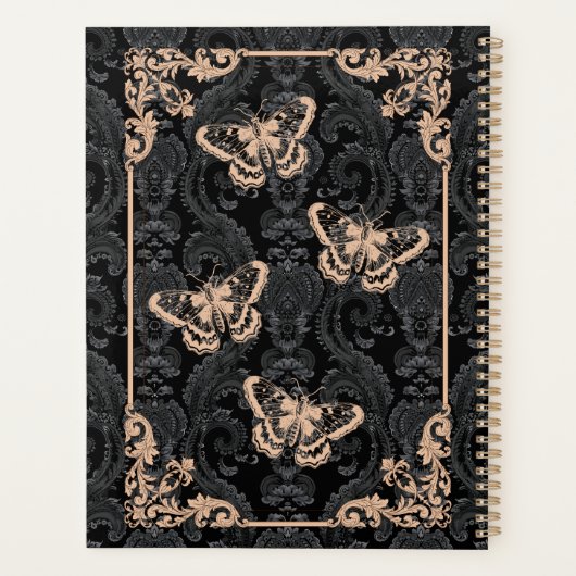 Zwart Gotische Moth Custom Naam Planner (Achterkant)