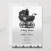 Zwart  Gotische Pram Carriage Baby shower Kaart (Voorkant)