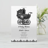 Zwart  Gotische Pram Carriage Baby shower Kaart (Staand voorkant)