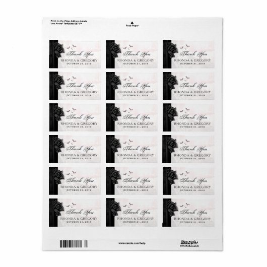 Zwart Gotische Rozen & Vleermuizen Bruiloft Dank u Etiket (Full Sheet)