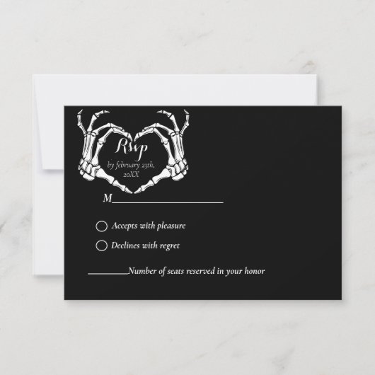 Zwart Gotische Schedel Skelet bruiloft RSVP Kaartje (Voorkant)